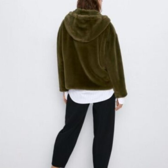Zara FAUX FUR JACKET-MID KHAKI/green/olive - XS - Picture 3 of 8